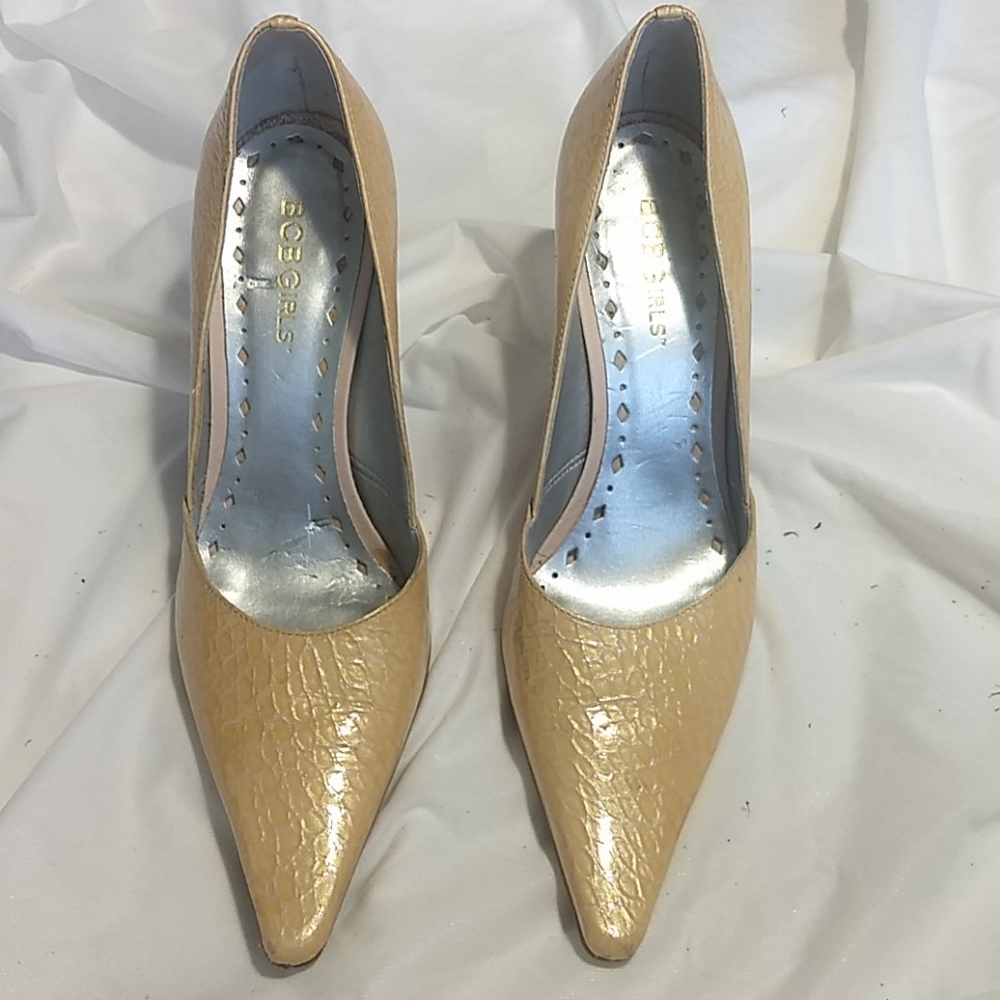 Bcbgirls Cream Snakeskin Leather Pumps Shoes - Picture 2 of 9
